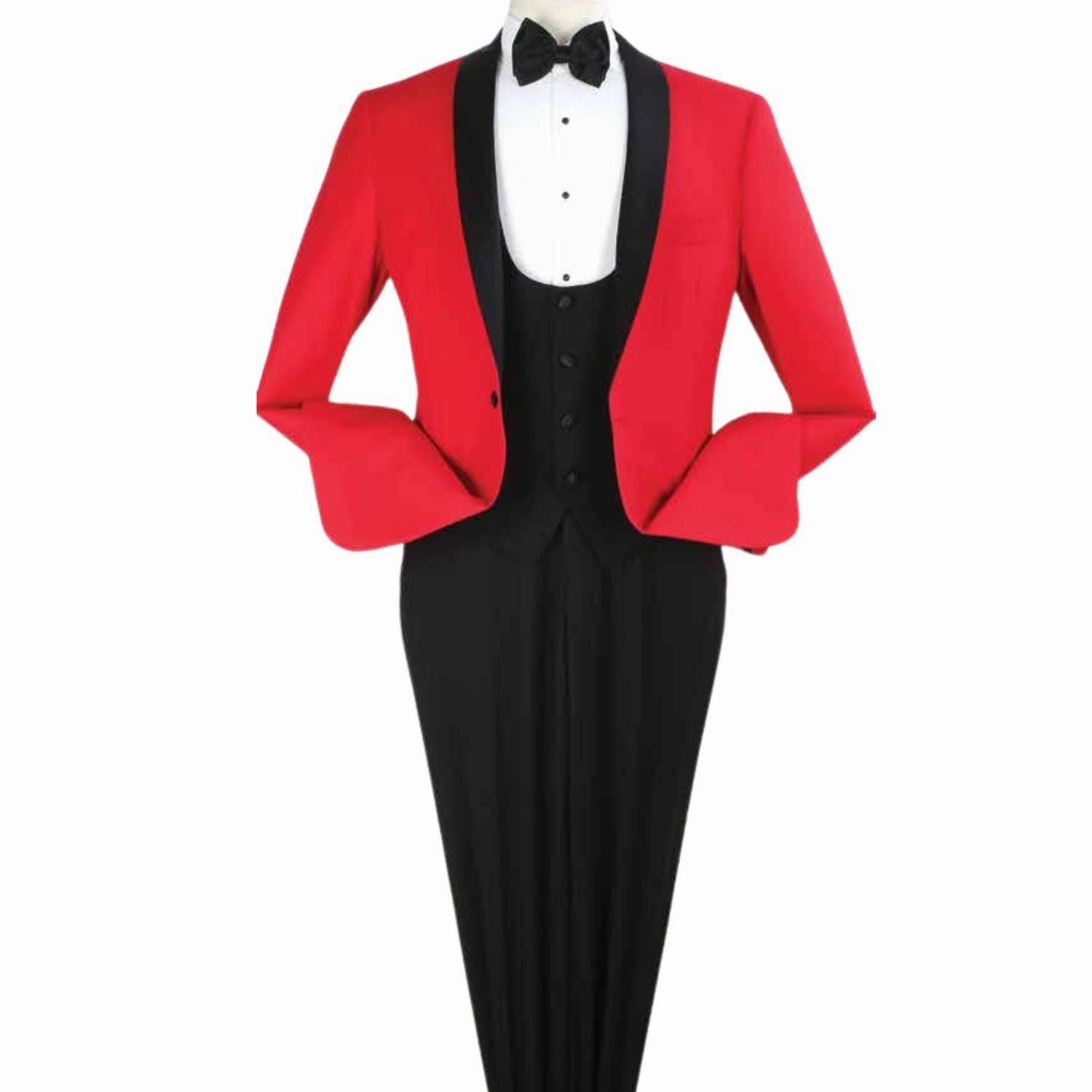Men's Red Modern Fit 3-Piece Luxury Wool-Feel Suit