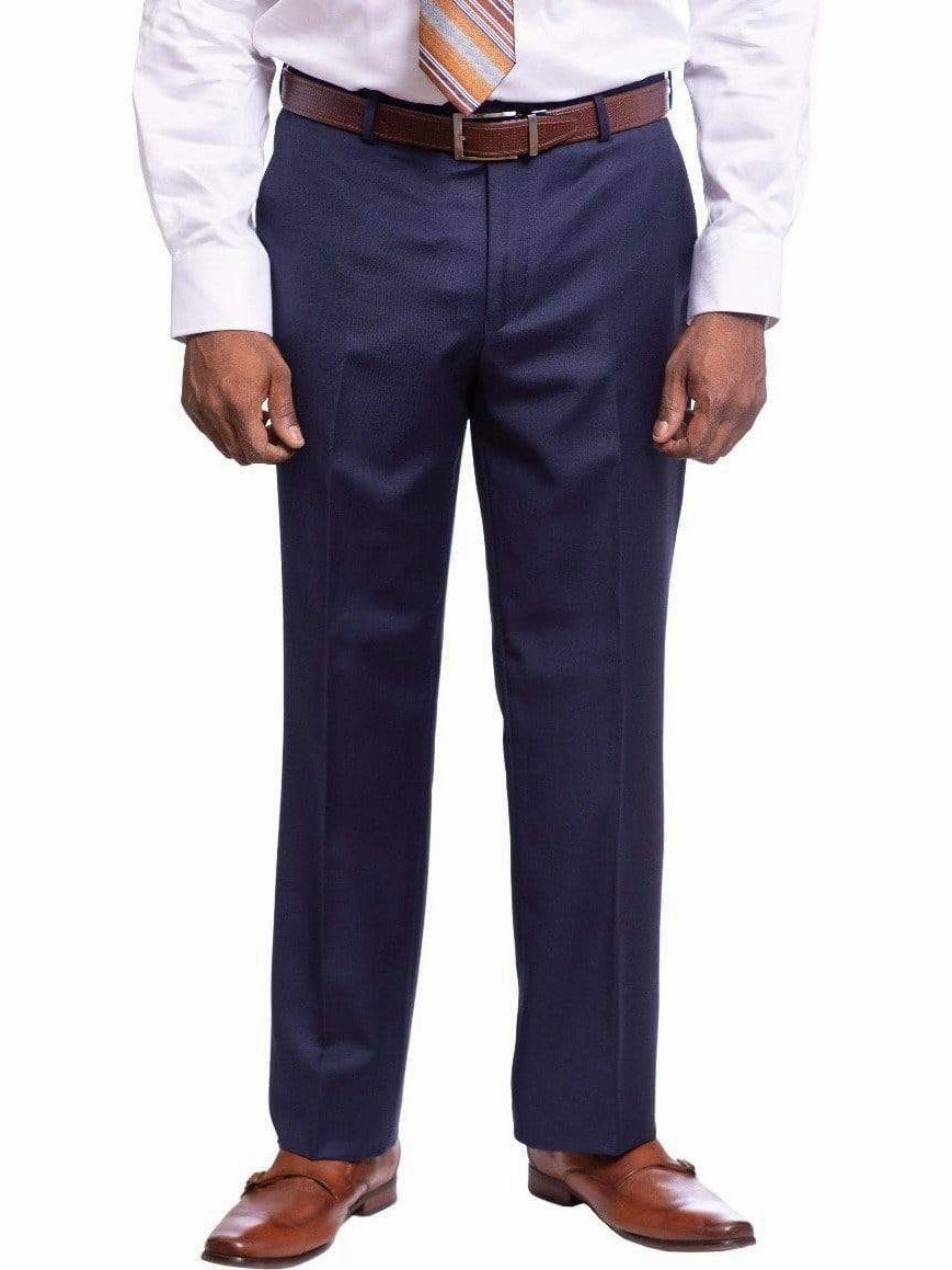 Mens Classic Fit Solid Navy Blue Double Breasted Wool Suit Peak Lapels