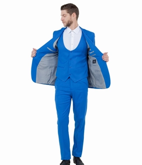Midas Collection: Ultra Slim Three-Piece Suit with Peak Lapel in Blue