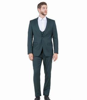 Midas Collection: Ultra Slim Three-Piece Suit with Peak Lapel in Hunter Green