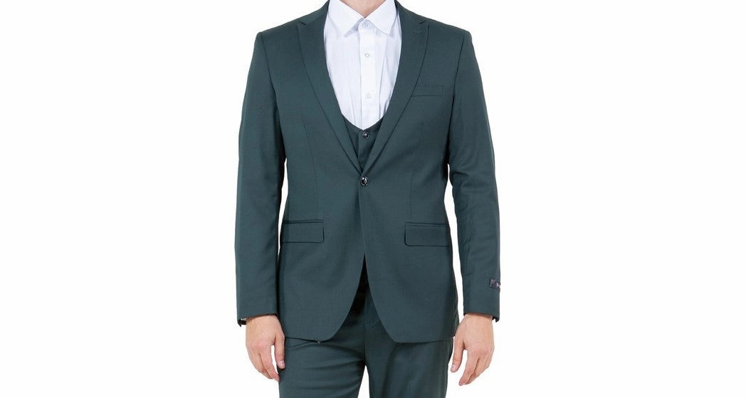 Midas Collection: Ultra Slim Three-Piece Suit with Peak Lapel in Hunter Green