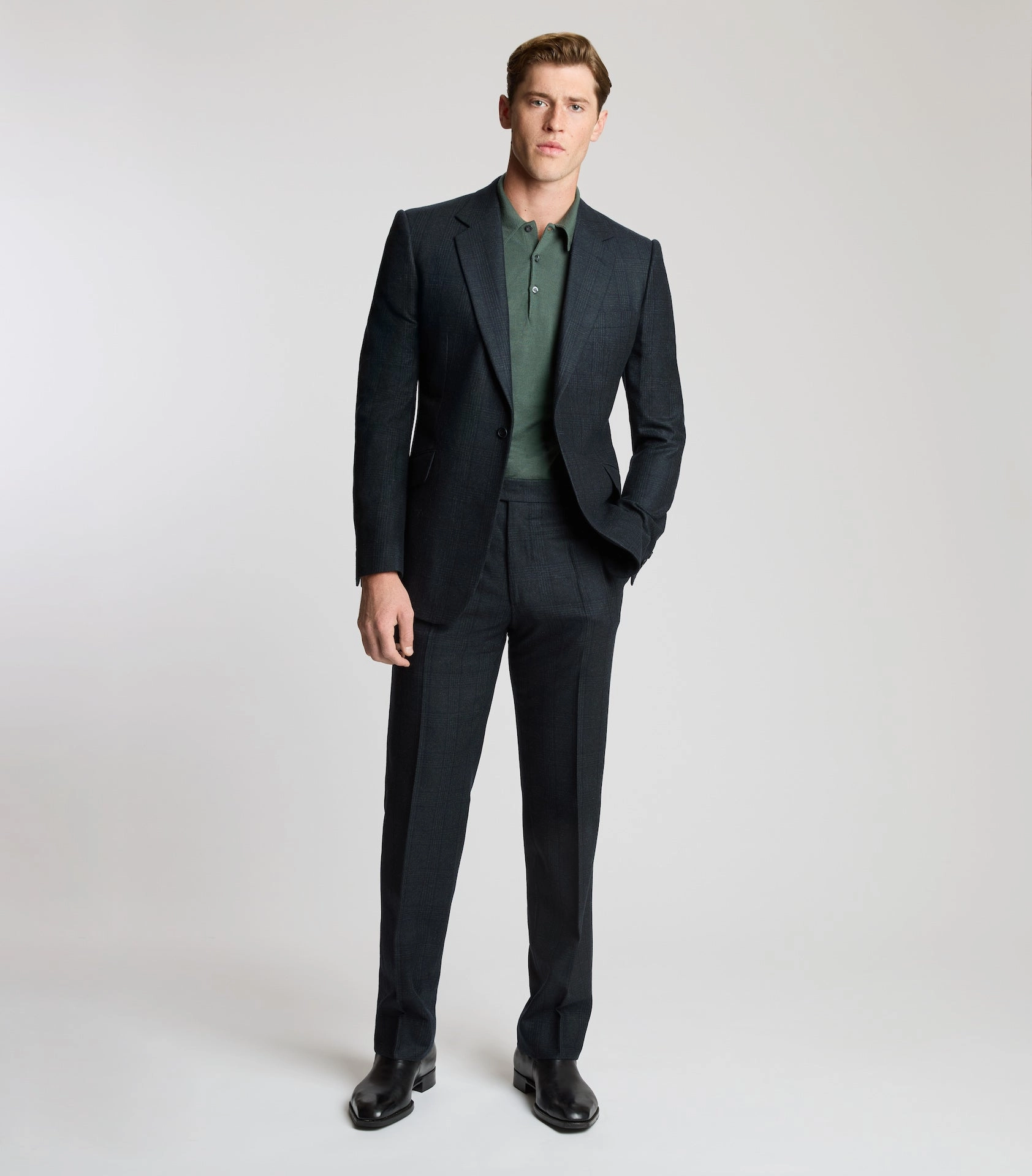 Midnight Blue/Green Wool Glen Check Single Breasted Suit