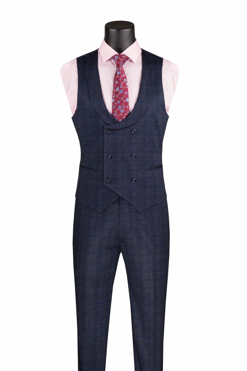 Milano Slim Fit 3 pcs Vested Suits for Men Super Stretch Fabric in Navy
