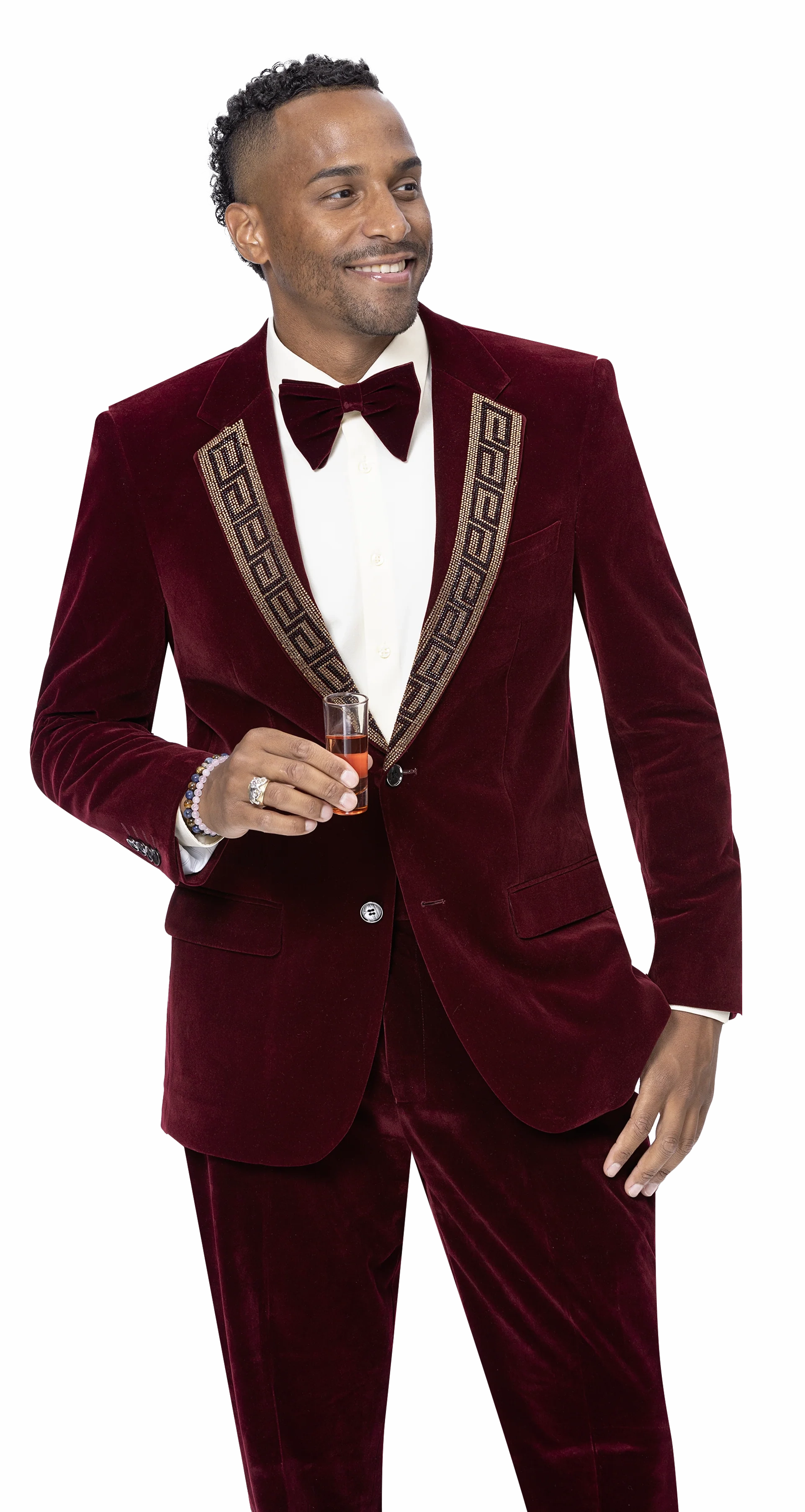 Mimas Collection: Burgundy Two Piece Velvet Fashion Suit