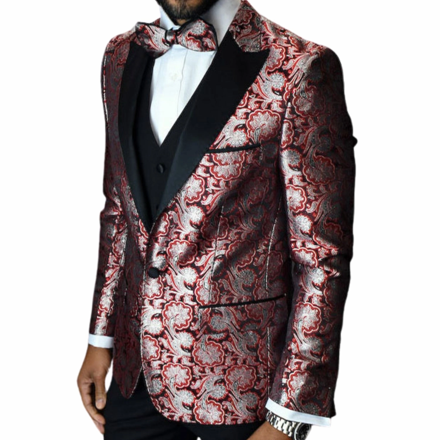 Mirthmere Collection: 3-Piece Red & Black Tuxedo with Matching Bow Tie