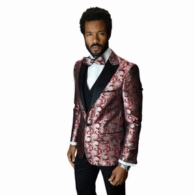 Mirthmere Collection: 3-Piece Red & Black Tuxedo with Matching Bow Tie