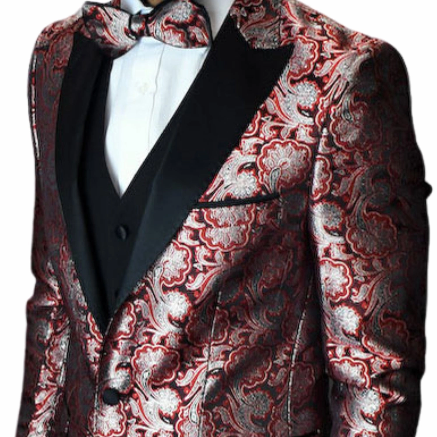 Mirthmere Collection: 3-Piece Red & Black Tuxedo with Matching Bow Tie