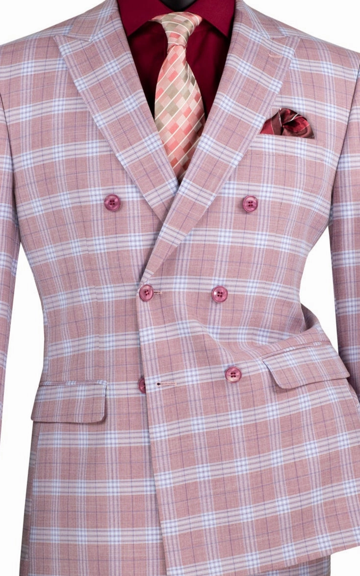Miwega Collection: Adobe Rose Windowpane 2-Piece Slim Fit Double Breasted Suit