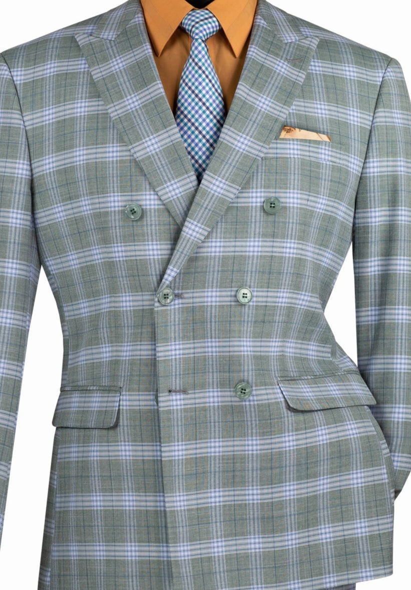 Miwega Collection: Sea Grass Windowpane 2-Piece Slim Fit Double Breasted Suit