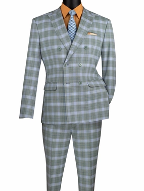 Miwega Collection: Sea Grass Windowpane 2-Piece Slim Fit Double Breasted Suit