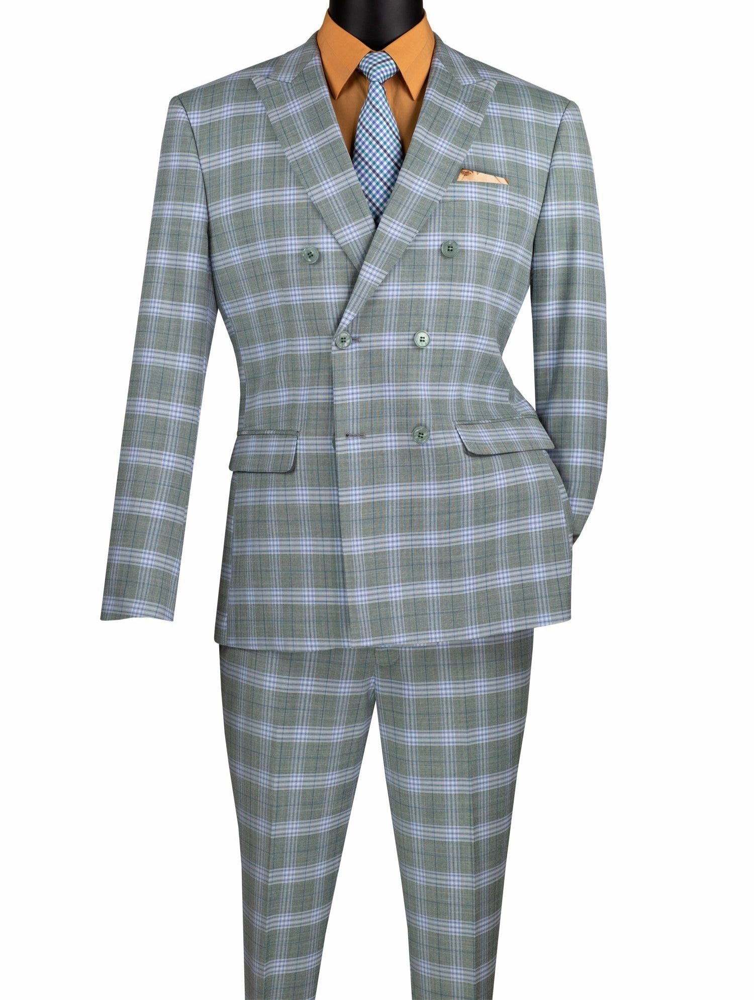 Miwega Collection: Sea Grass Windowpane 2-Piece Slim Fit Double Breasted Suit