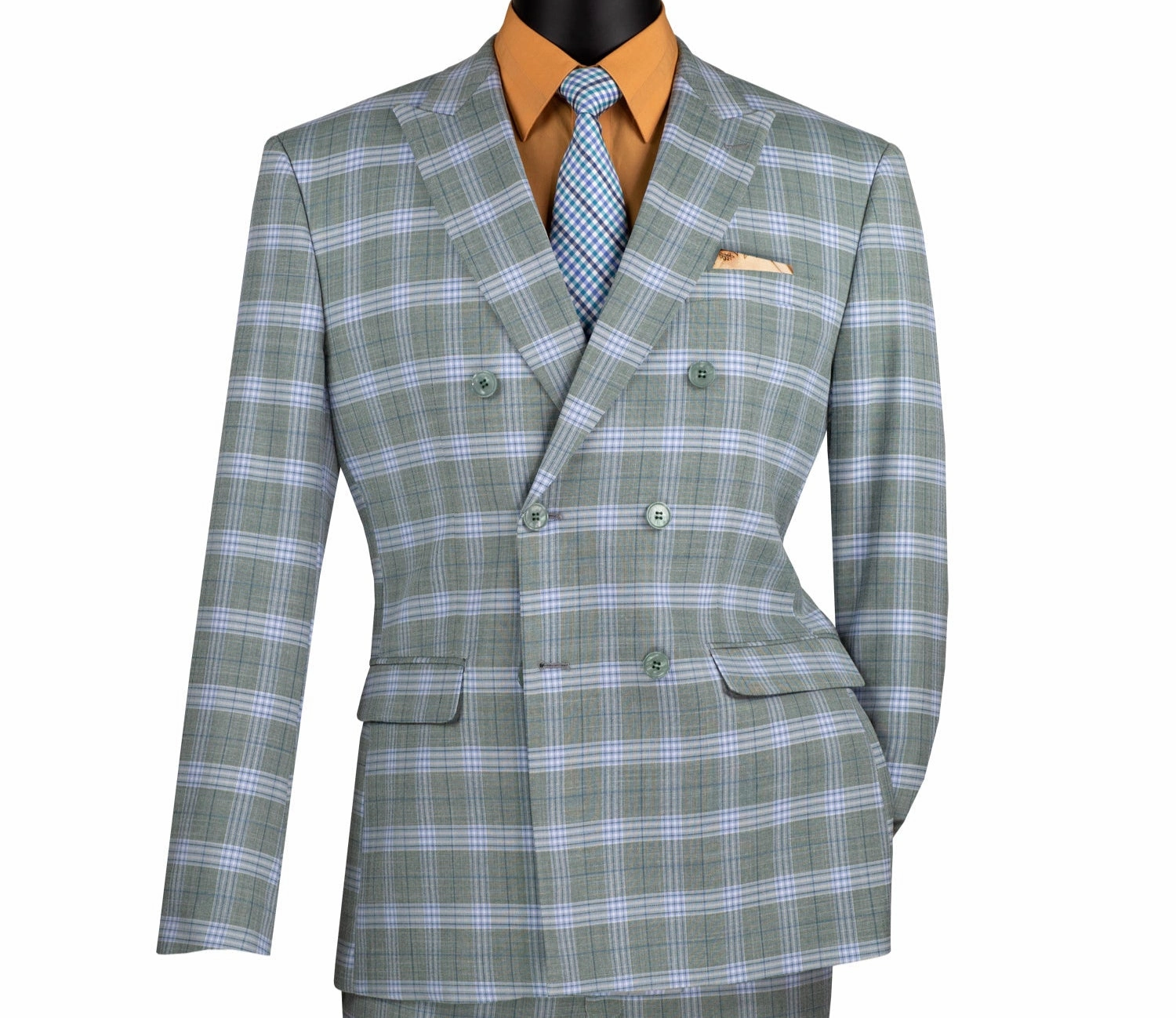 Miwega Collection: Sea Grass Windowpane 2-Piece Slim Fit Double Breasted Suit