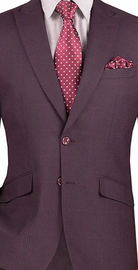 Moderno Collection: Burgundy 2 Piece Glen Plaid Single Breasted Slim Fit Suit