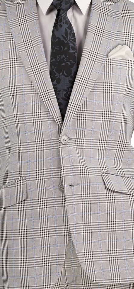 Moderno Collection: Grey 2 Piece Glen Plaid Single Breasted Slim Fit Suit