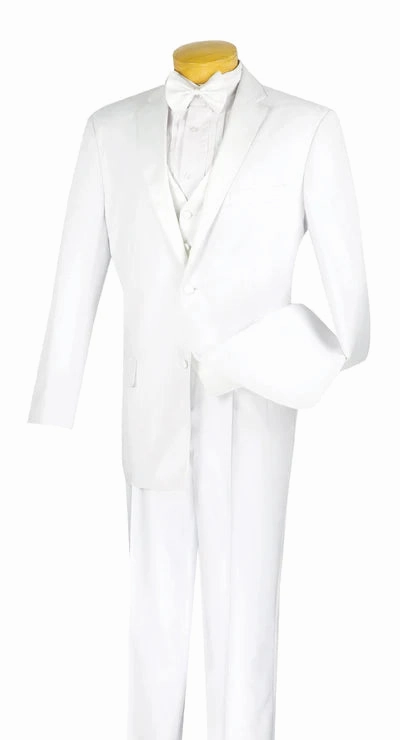 ModishMondo Collection: White 4 Piece Solid Color Single Breasted Regular Fit Tuxedo