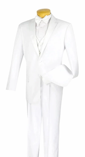 ModishMondo Collection: White 4 Piece Solid Color Single Breasted Regular Fit Tuxedo