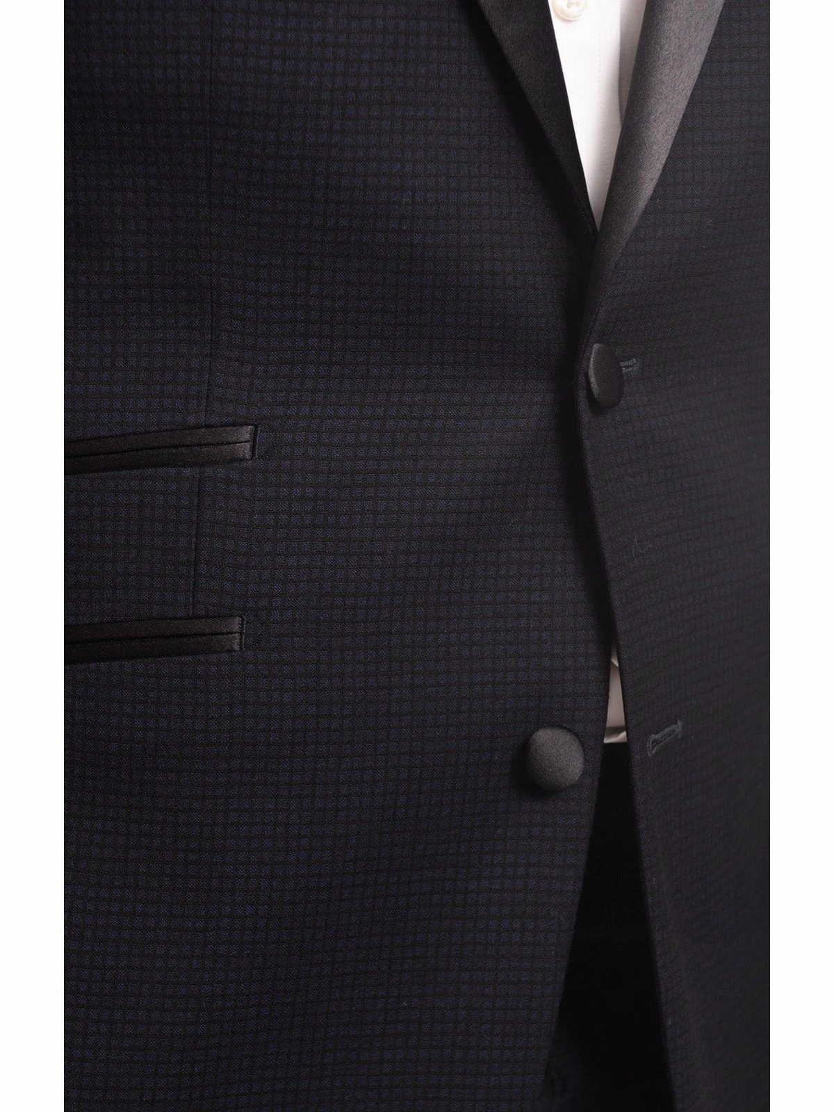 Napoli Slim Fit Navy Blue Check Two Button Wool Tuxedo Suit