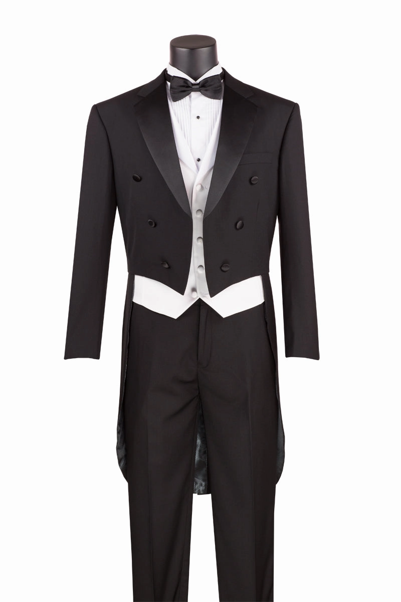 Nashira Collection: Regular Fit Black Tuxedo with Tails – 3-Piece with Vest and Pleated Pants