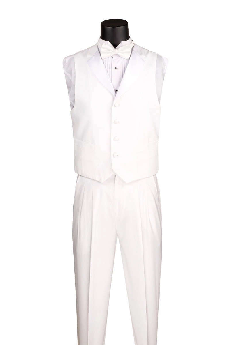 Nashira Collection: Regular Fit White Tuxedo with Tails – 3-Piece with Vest and Pleated Pants