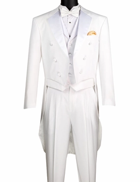 Nashira Collection: Regular Fit White Tuxedo with Tails – 3-Piece with Vest and Pleated Pants