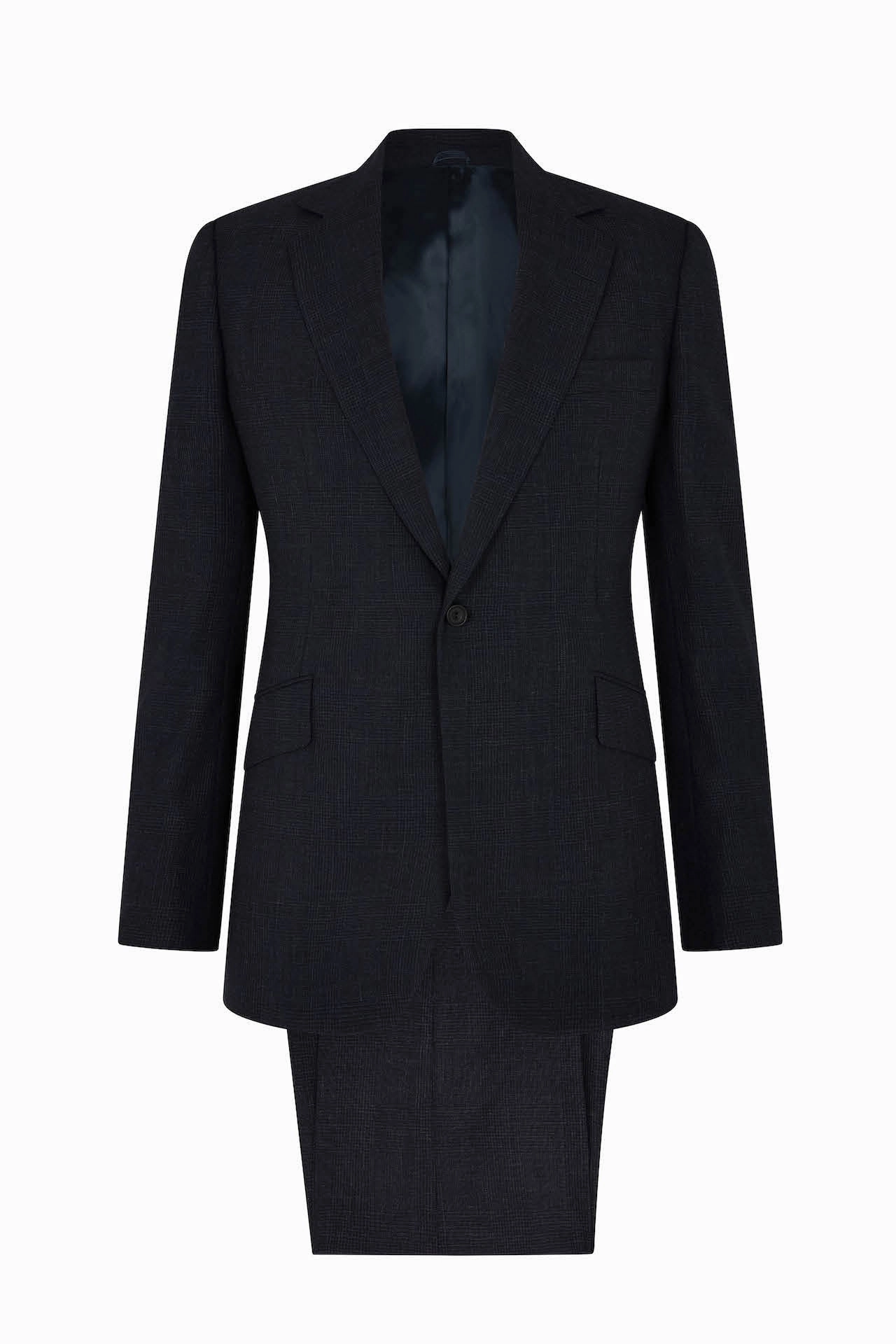 Navy Wool Prince of Wales Two-Piece Single Breasted Suit