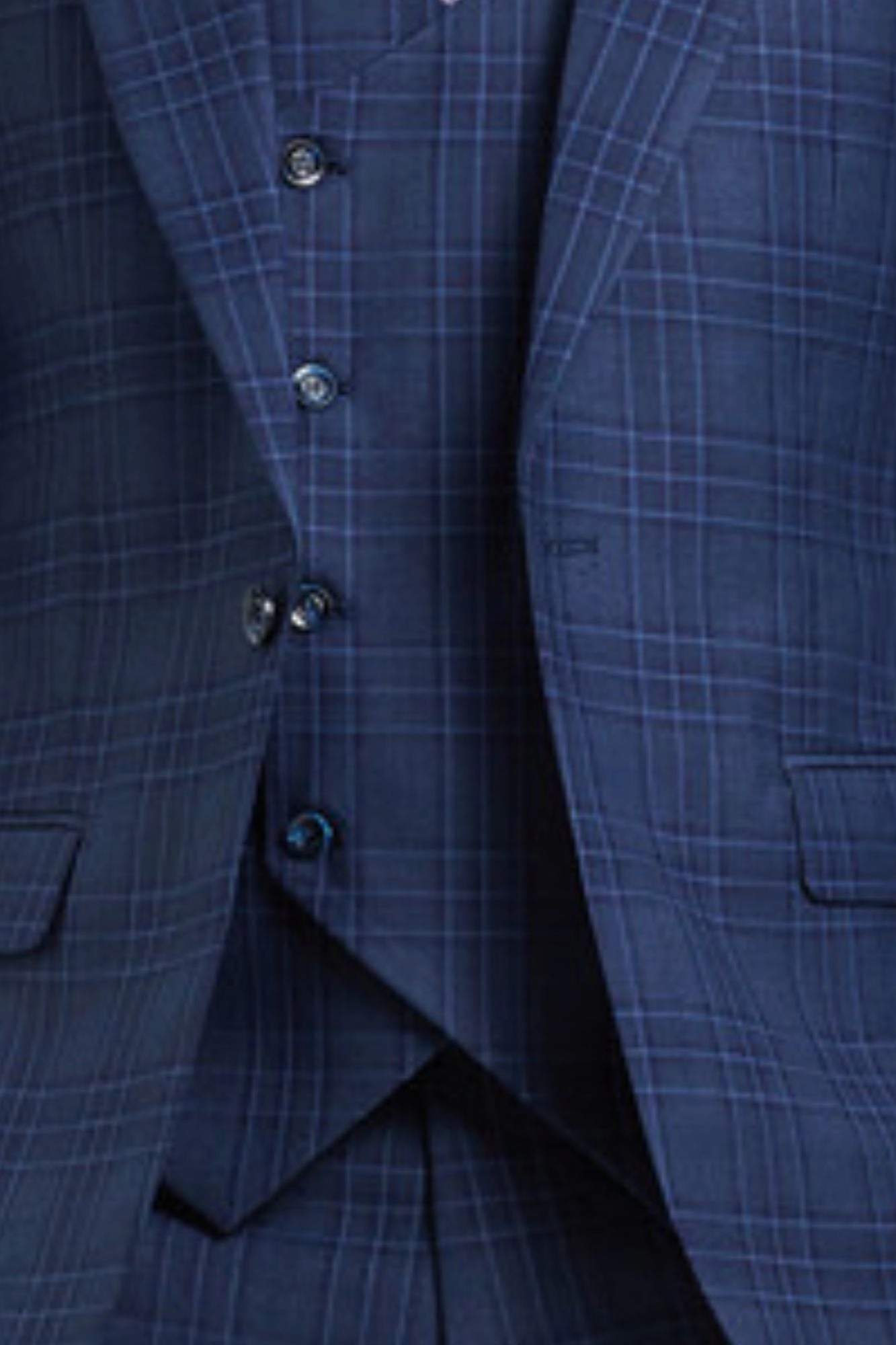Nouvefy Collection: 3 Piece Plaid Hybrid Fit Suit In Blue For Men