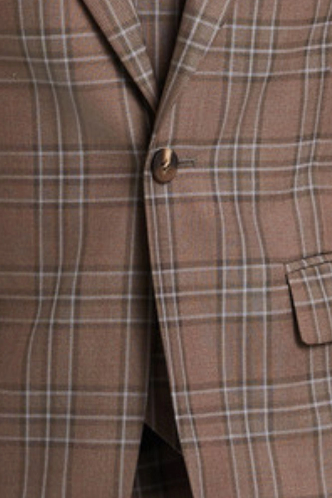 Nouvefy Collection: 3 Piece Plaid Hybrid Fit Suit In Brown For Men