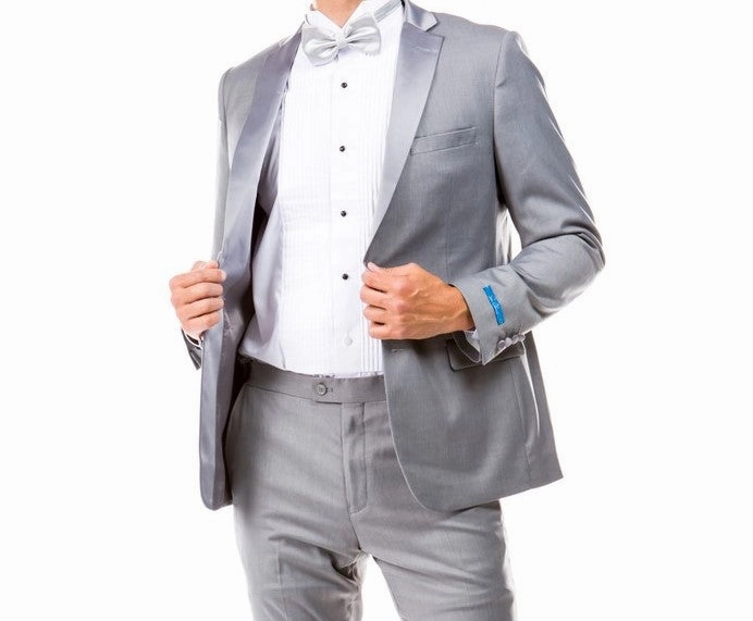 Obsidian Collection: Gray Two-Piece Tuxedo with Satin Side Stripe Pants – Hybrid Fit
