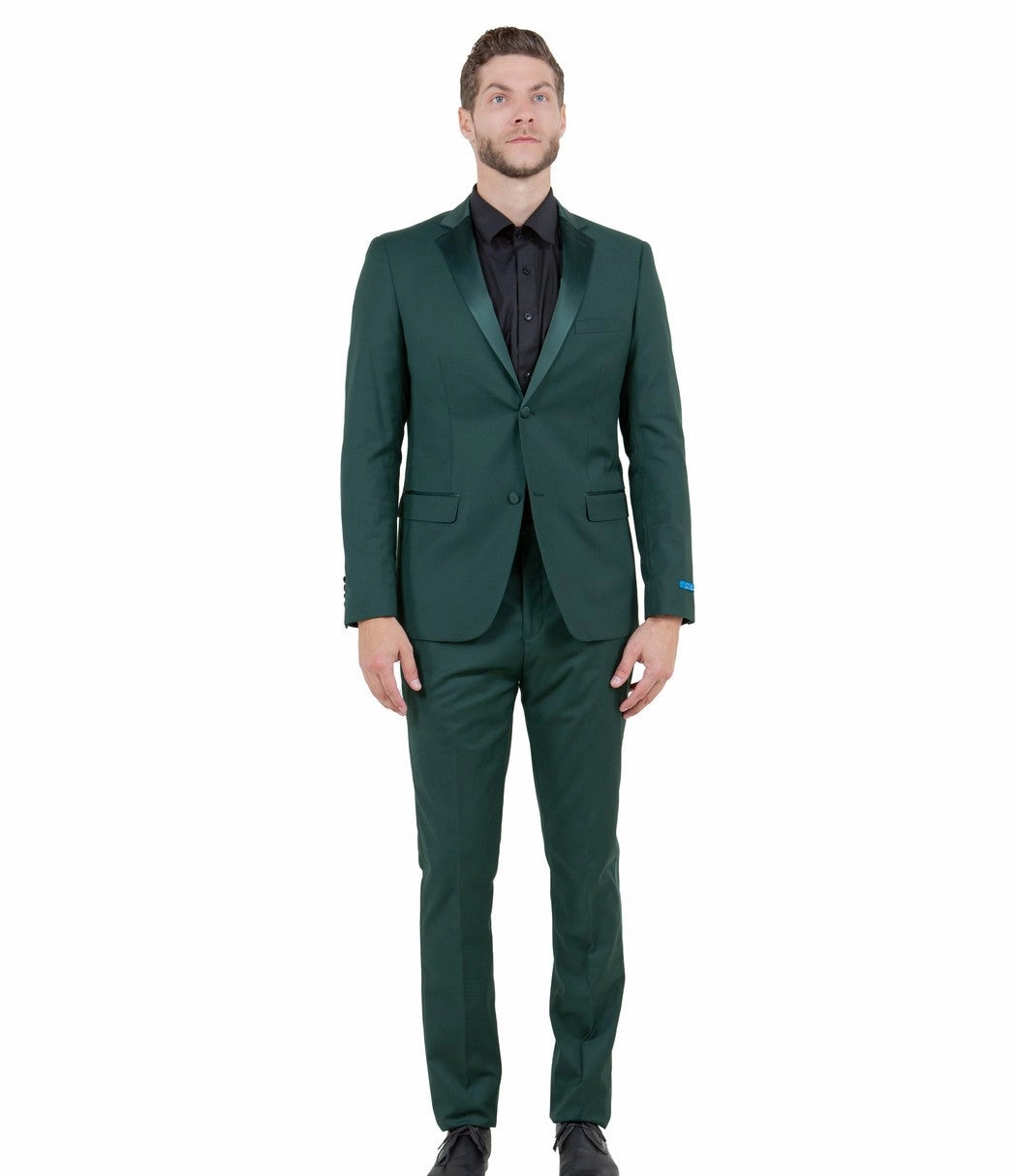 Obsidian Collection: Green Two-Piece Tuxedo with Satin Side Stripe Pants – Hybrid Fit