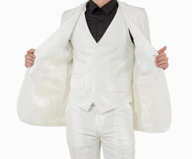 Odyssey Collection: Three-Piece Slim Fit Sharkskin Solid Suit in Ivory