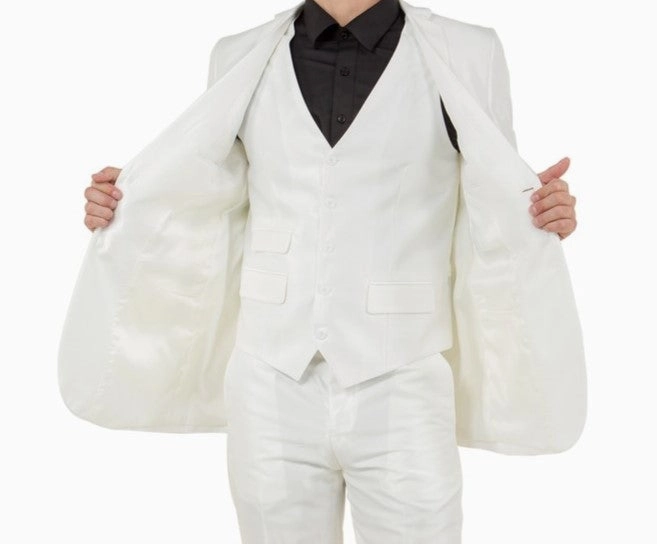 Odyssey Collection: Three-Piece Slim Fit Sharkskin Solid Suit in Ivory