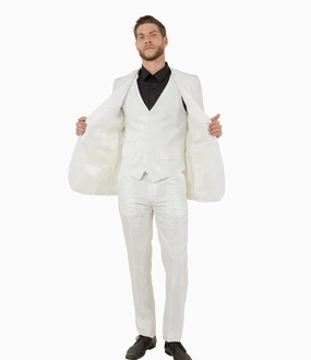 Odyssey Collection: Three-Piece Slim Fit Sharkskin Solid Suit in Ivory
