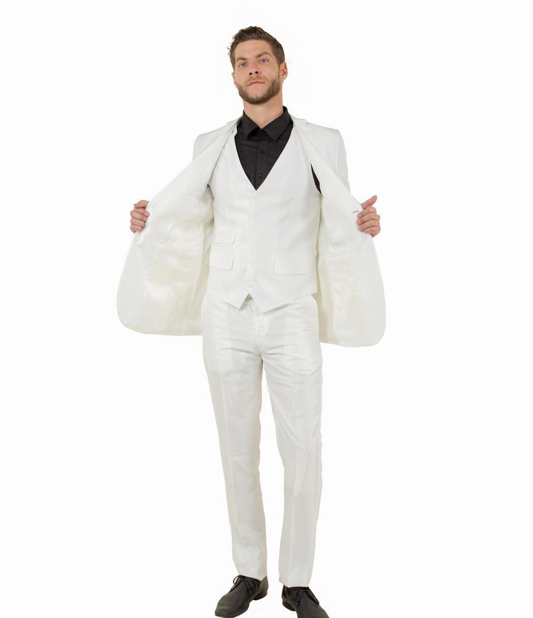 Odyssey Collection: Three-Piece Slim Fit Sharkskin Solid Suit in Ivory
