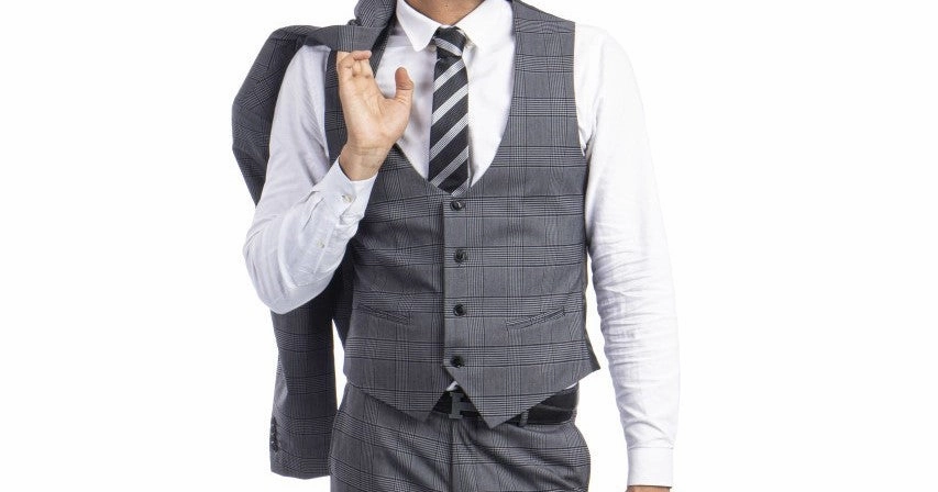Olympus Lux Collection: Gray Glen Check Three-Piece Suit – Ultra Slim Fit