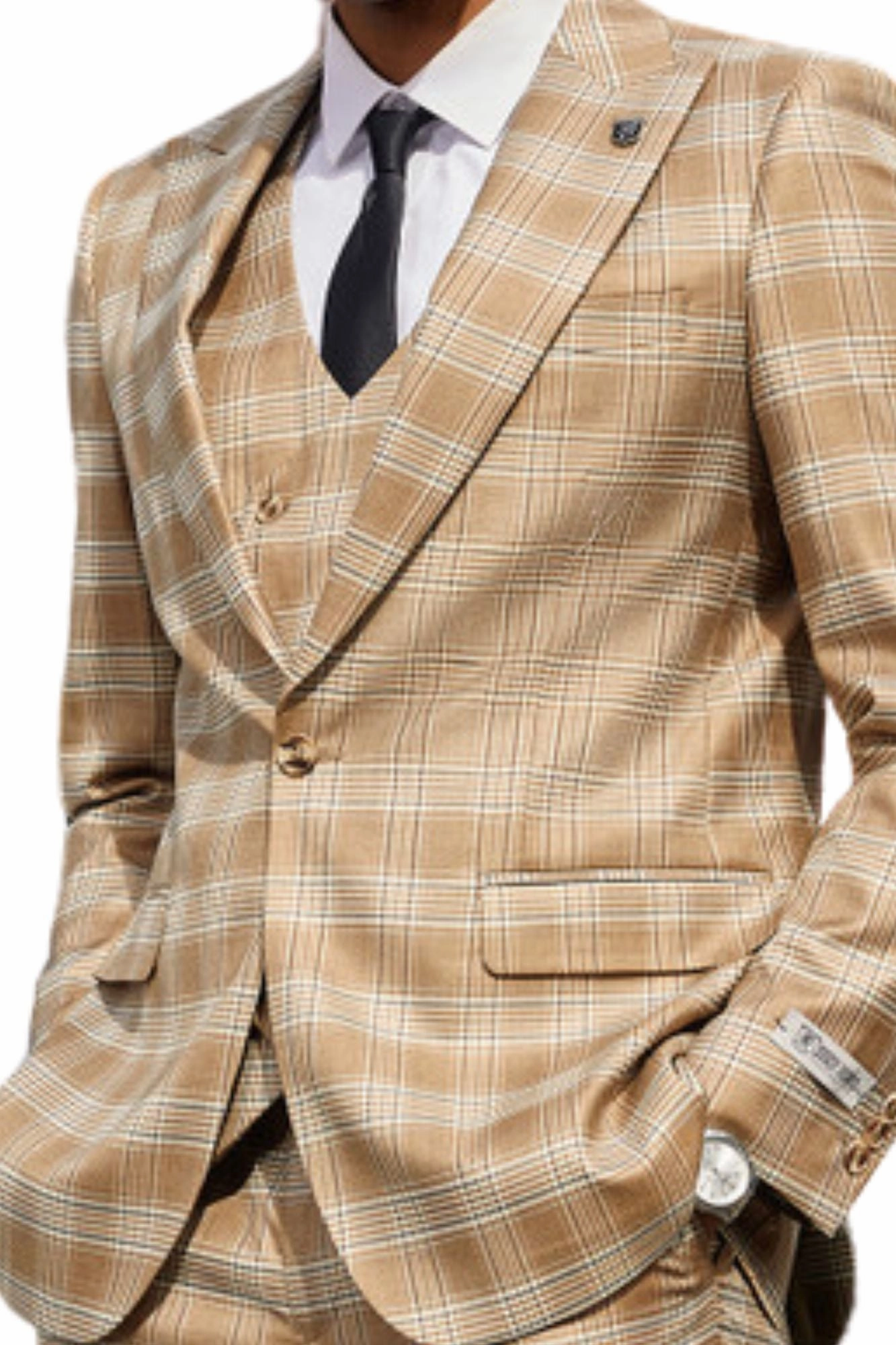 Onyxo Collection: Men's Glen Plaid 3 Piece Hybrid Fit Suit In Copper