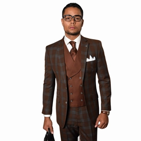 Orcus Collection: Men's Plaid 3-Piece Suit In Copper