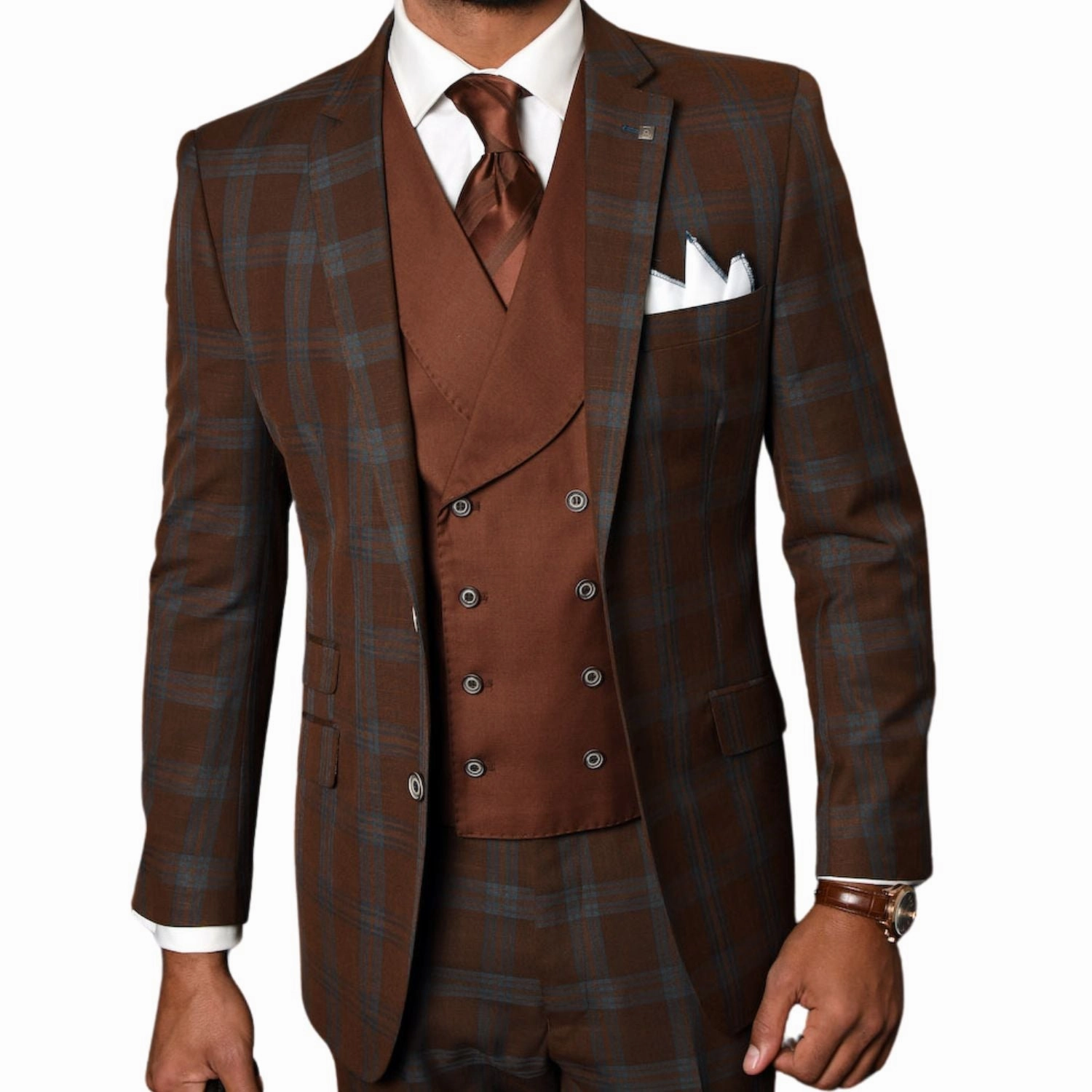 Orcus Collection: Men's Plaid 3-Piece Suit In Copper
