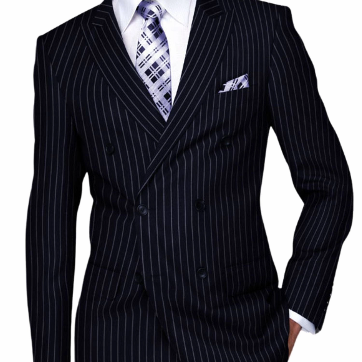 Orpheus Collection: Navy Pinstripe Double Breasted Suit, Super 180's Italian Wool, 2-Piece