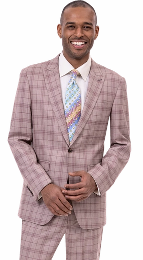 Pale Pink Plaid Three Piece Regular Fit Fashion Suit M2768