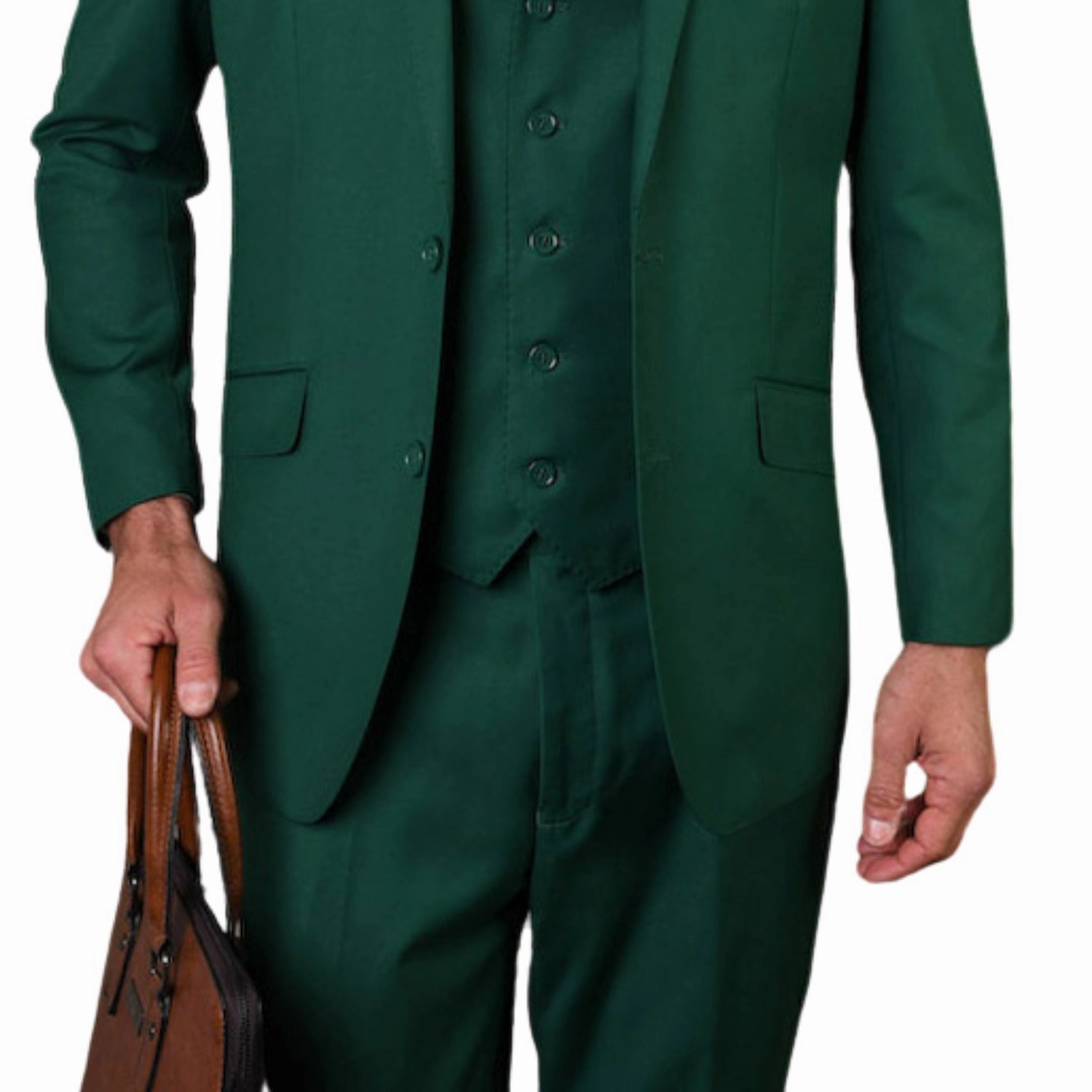 Pan Prestige Collection: 3PC Modern Fit Solid Color Suit With Super 150's Italian Wool In Forest Green