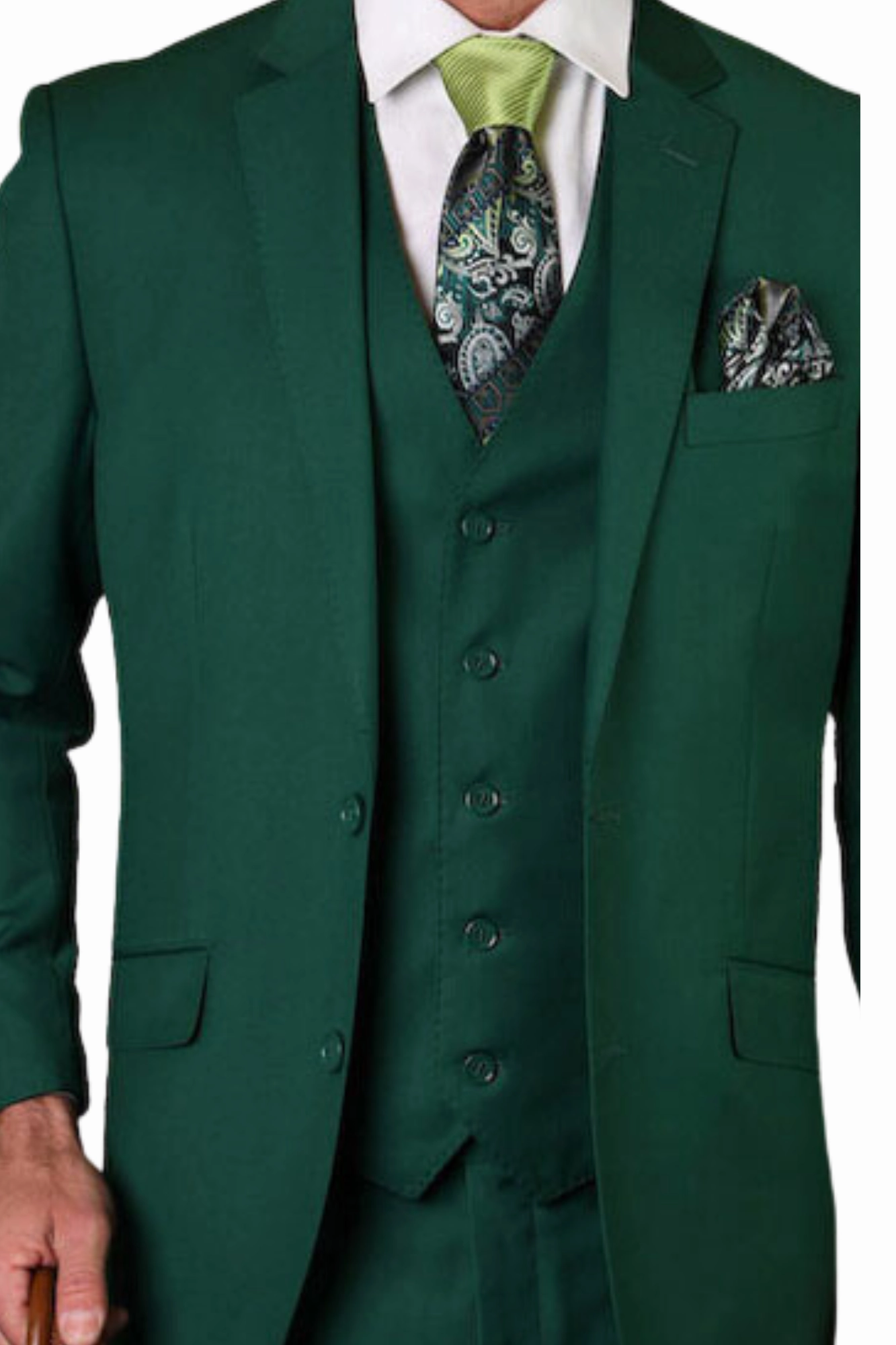 Pan Prestige Collection: 3PC Modern Fit Solid Color Suit With Super 150's Italian Wool In Forest Green