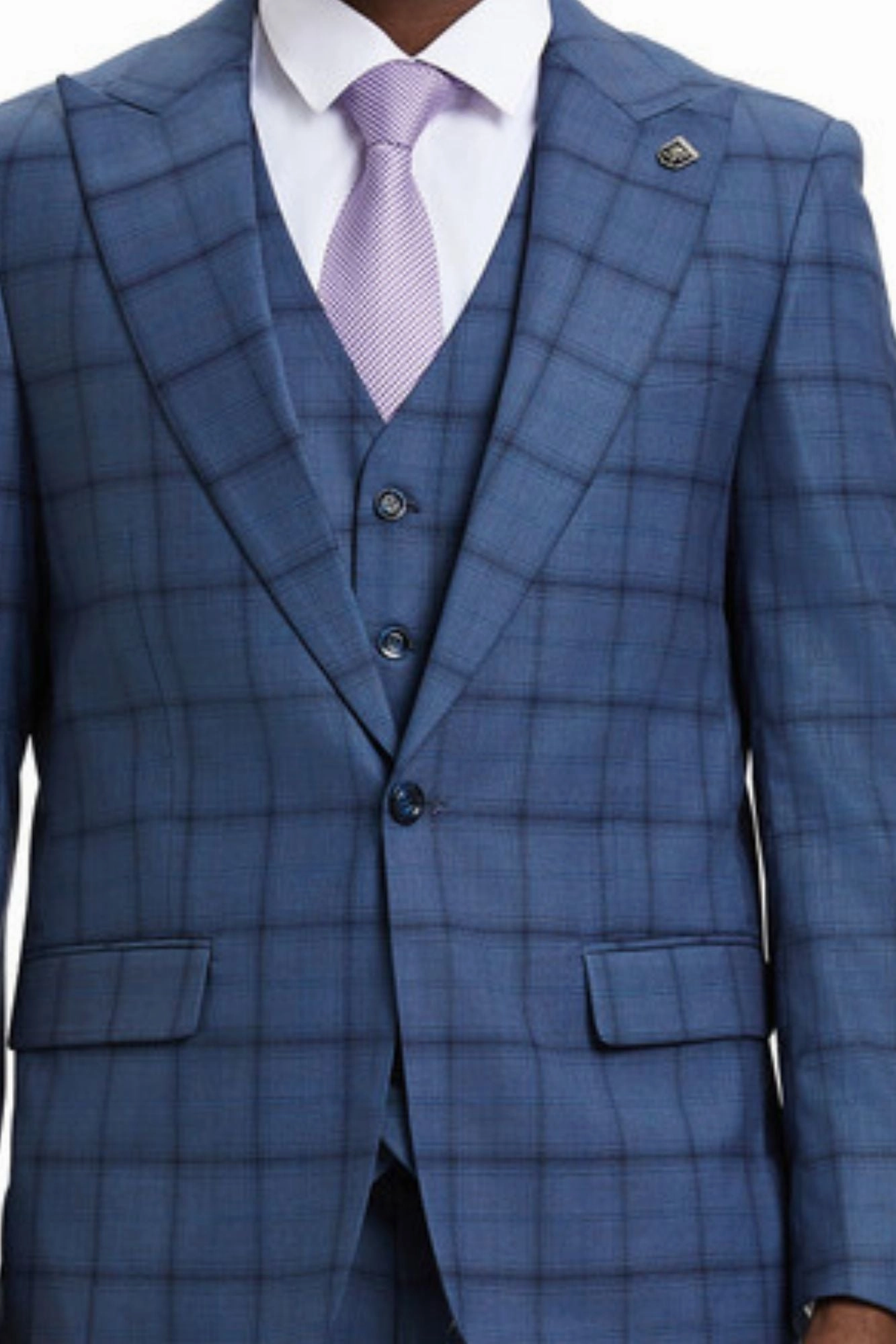 Panachify Collection: Men's Windowpane Hybrid Fit 3 Piece Suit In Blue