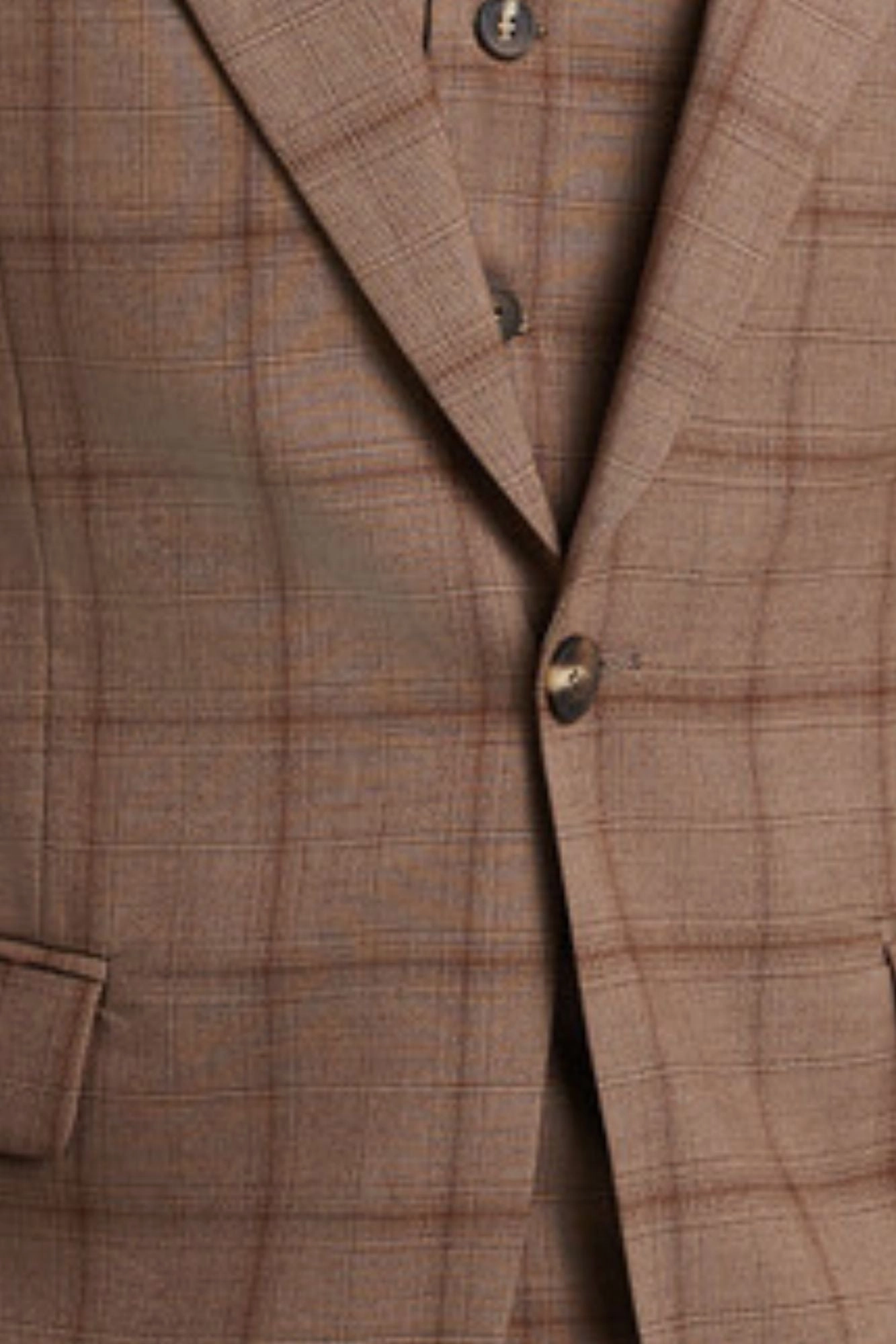 Panachify Collection: Men's Windowpane Hybrid Fit 3 Piece Suit In Brown