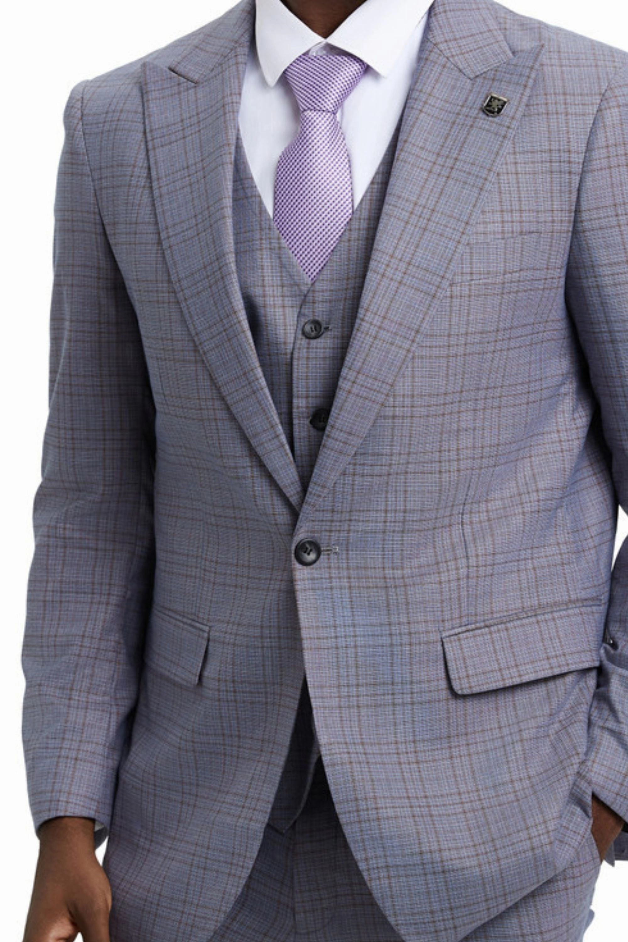 Persephone Collection: Plaid 3-Piece One-Button Closure Hybrid Fit Suit In Grey