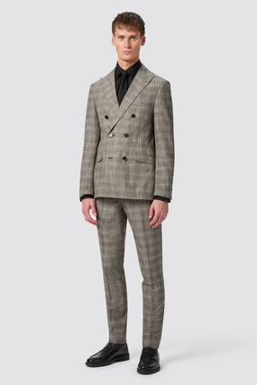 Plunkett Slim Fit Grey Check Double Breasted Suit - ARCHIVE