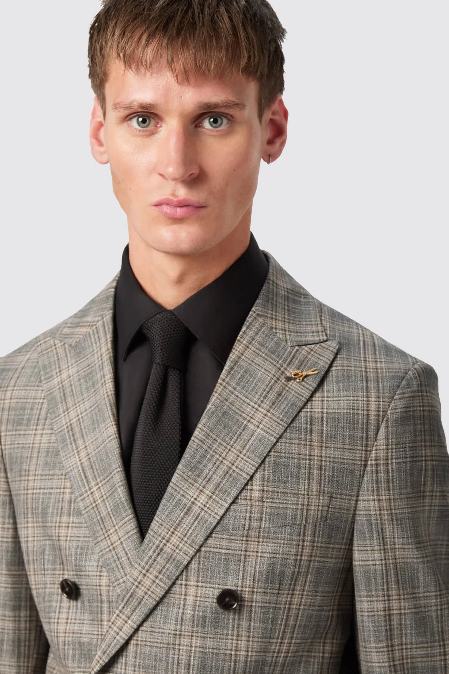 Plunkett Slim Fit Grey Check Double Breasted Suit - ARCHIVE
