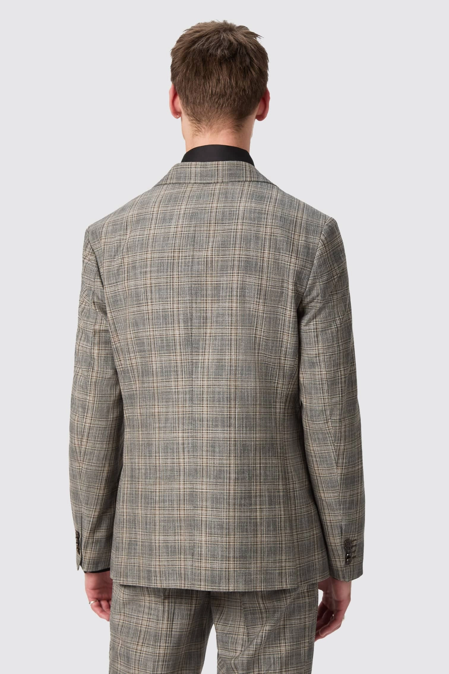 Plunkett Slim Fit Grey Check Double Breasted Suit - ARCHIVE