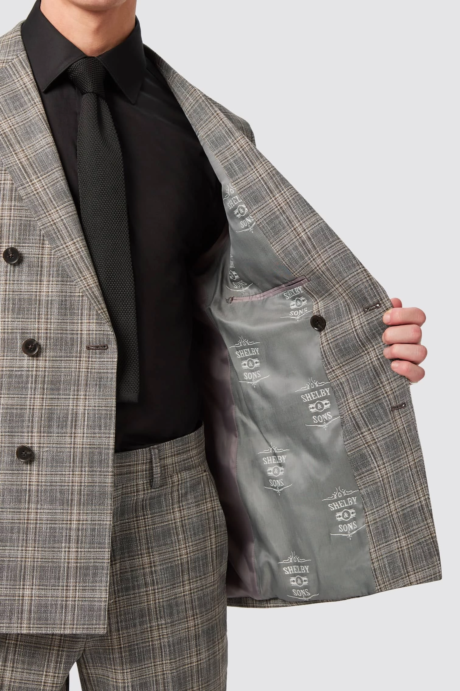 Plunkett Slim Fit Grey Check Double Breasted Suit - ARCHIVE