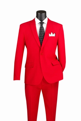 Poshique Collection: Red 2 Piece Solid Color Single Breasted Slim Fit