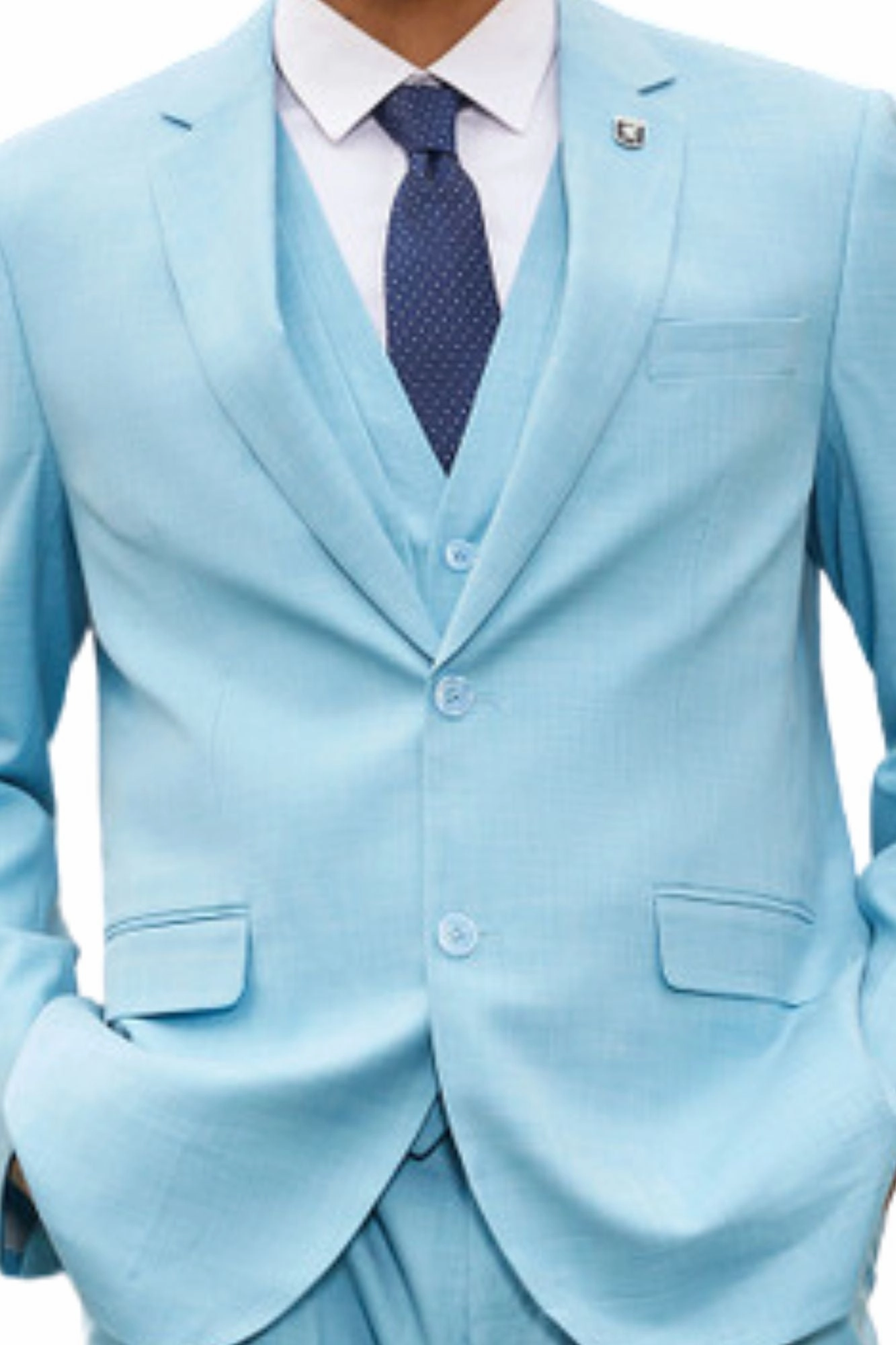 PoshPerry Collection: Men's 3 Piece Solid Textured Hybrid Fit Suit In Aqua